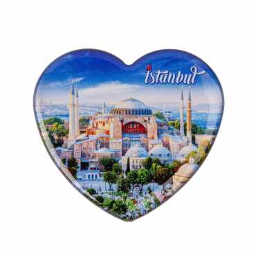 Istanbul Themed Epoxy Dome Heart Souvenir Fridge Magnet 65x60 mm - Myros