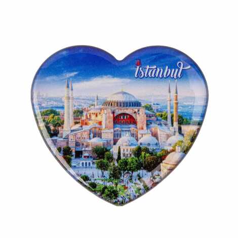 Istanbul Themed Epoxy Dome Heart Souvenir Fridge Magnet 65x60 mm - 1