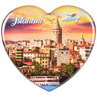 Istanbul Themed Epoxy Dome Heart Souvenir Fridge Magnet 65x60 mm - Thumbnail