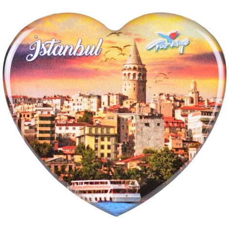 Istanbul Themed Epoxy Dome Heart Souvenir Fridge Magnet 65x60 mm