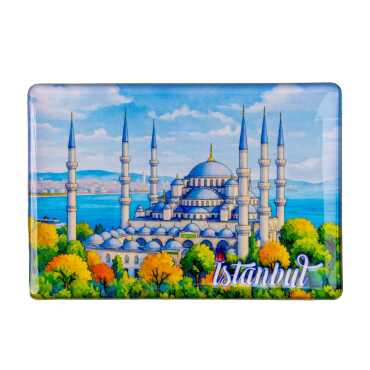 Istanbul Themed Epoxy Dome Rectangle Souvenir Fridge Magnet 80x55 cm - 11