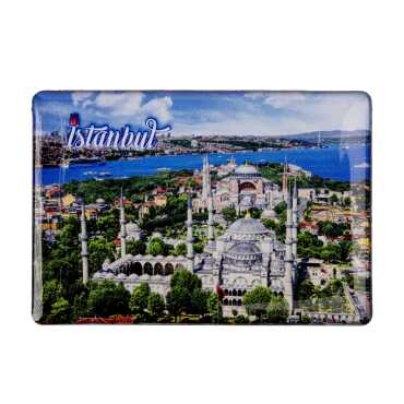 Istanbul Themed Epoxy Dome Rectangular Souvenir Fridge Magnet 95x65 mm - 7