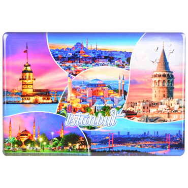 Istanbul Themed Epoxy Dome Rectangular Souvenir Fridge Magnet 95x65 mm - Thumbnail