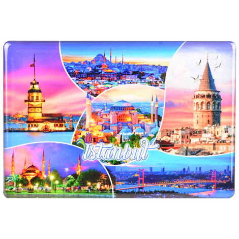 Istanbul Themed Epoxy Dome Rectangular Souvenir Fridge Magnet 95x65 mm