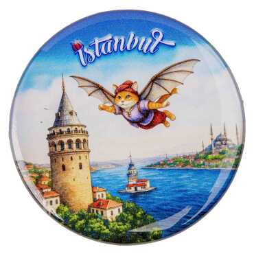 Istanbul Themed Epoxy Dome Round Souvenir Fridge Magnet 67 mm - 10