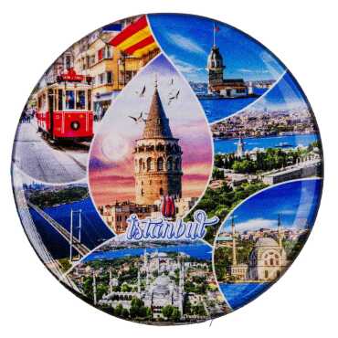 Istanbul Themed Epoxy Dome Round Souvenir Fridge Magnet 67 mm - 12