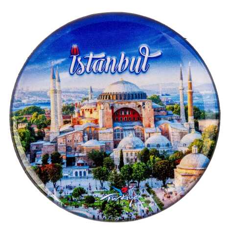 Istanbul Themed Epoxy Dome Round Souvenir Fridge Magnet 67 mm - 4
