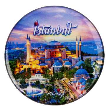 Istanbul Themed Epoxy Dome Round Souvenir Fridge Magnet 67 mm - 6