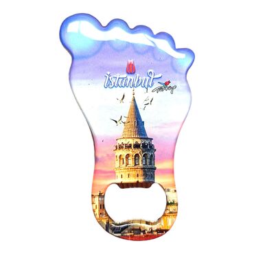 Istanbul Themed Foot Shaped Metal Magnetic Bottle Opener 100x59 mm - Thumbnail