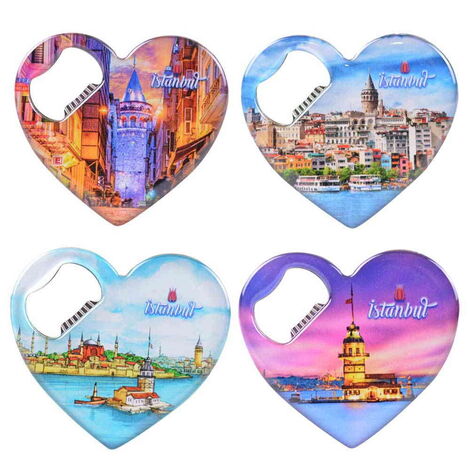 Istanbul Themed Heart Shaped Metal Magnetic Bottle Opener 85x76 mm - 3