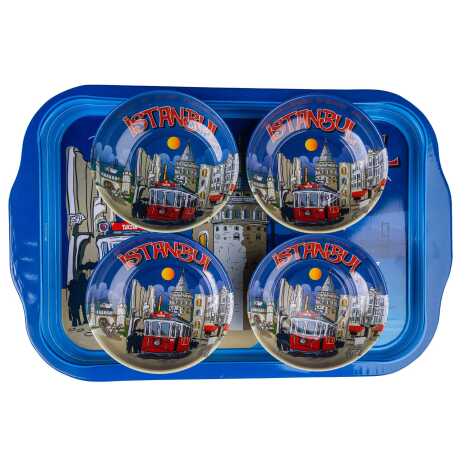 Istanbul Themed Large Metal Tray with Four Bowl Set - 3