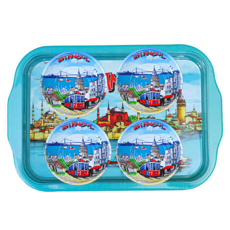 Istanbul Themed Large Metal Tray with Four Bowl Set - 4