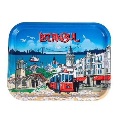 Istanbul Themed Large Rectangular Metal Tray 295x225 Cm - 1