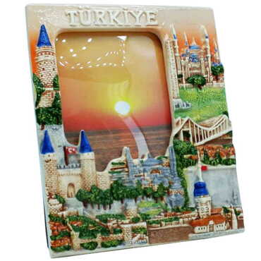 Myros - Istanbul Themed Little Blue Ceramic Photo Frame with Clock