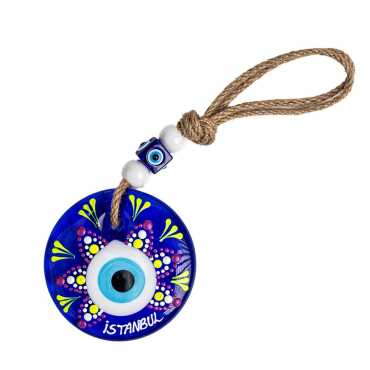İstanbul Themed Mandala Design Glass Evil Eye Wall Hanging 18 cm - Myros