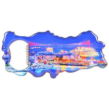 Myros - Istanbul Themed Map Shaped Metal Magnetic Bottle Opener 100x45 mm