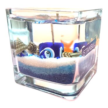 Istanbul Themed Medium Glass Gel Candle - Thumbnail