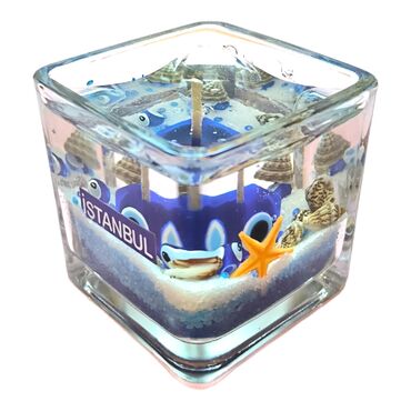 Istanbul Themed Medium Glass Gel Candle - Thumbnail