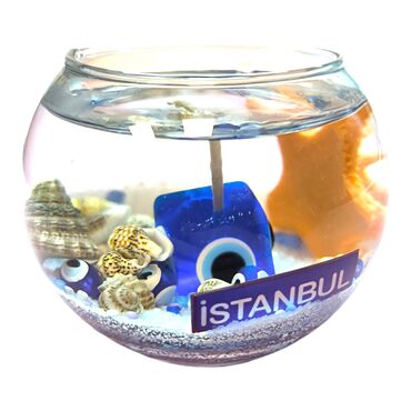 Istanbul Themed Medium Round Glass Gel Candle - Thumbnail