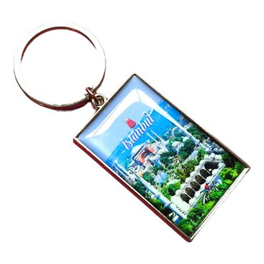 Istanbul Themed Metal Big Rectangle Keychain 32x88 mm - Thumbnail