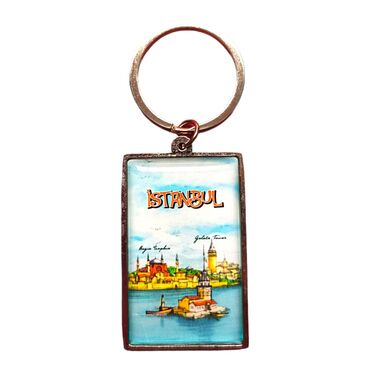Istanbul Themed Metal Big Rectangle Keychain 32x88 mm - 5