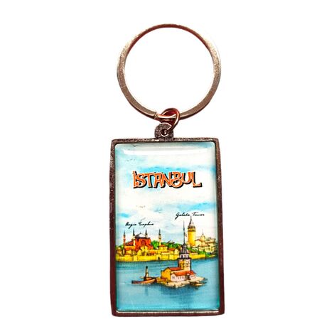 Istanbul Themed Metal Big Rectangle Keychain 32x88 mm - 5