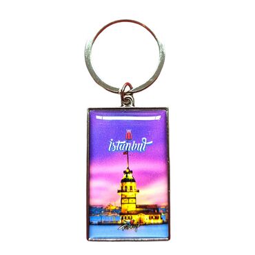 Istanbul Themed Metal Big Rectangle Keychain 32x88 mm - 8