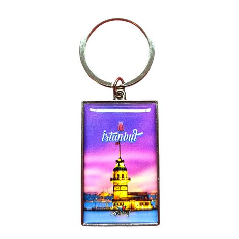 Istanbul Themed Metal Big Rectangle Keychain 32x88 mm - 8