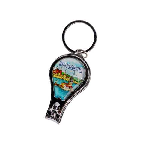 Istanbul Themed Metal Bottle Opener Oval Keychain Nail Clipper - 5