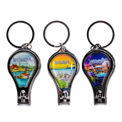 Istanbul Themed Metal Bottle Opener Oval Keychain Nail Clipper - 2