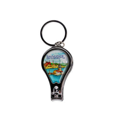 Istanbul Themed Metal Bottle Opener Oval Keychain Nail Clipper - 3