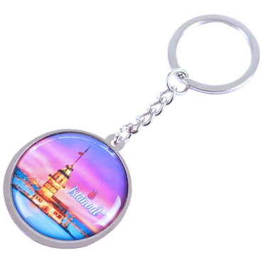 Myros - Istanbul Themed Metal Double Face Round Keychain 40x95 mm