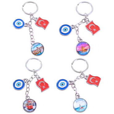 Istanbul Themed Metal Evil Eye Enamel Keychain - 2