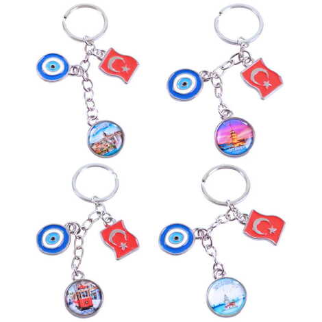 Istanbul Themed Metal Evil Eye Enamel Keychain - 2