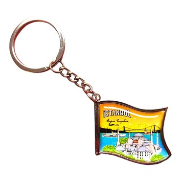 Istanbul Themed Metal Flag Shaped Keychain 40x105 mm - Thumbnail