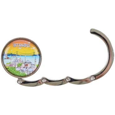 Istanbul Themed Metal Folding Purse Hook For Table 45 mm - Thumbnail