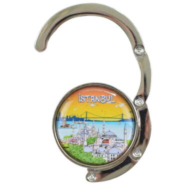 Istanbul Themed Metal Folding Purse Hook For Table 45 mm - Thumbnail