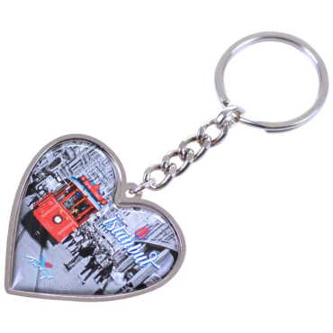 Istanbul Themed Metal Heart ShapedDouble Face Keychain 45x90 mm - 1