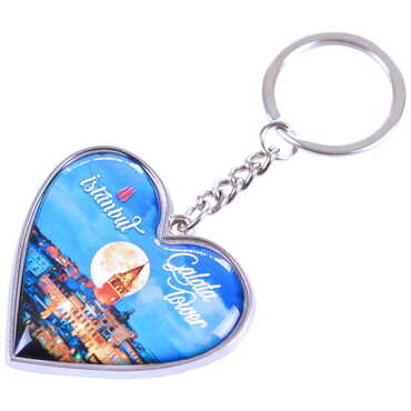 Istanbul Themed Metal Heart ShapedDouble Face Keychain 45x90 mm - 10