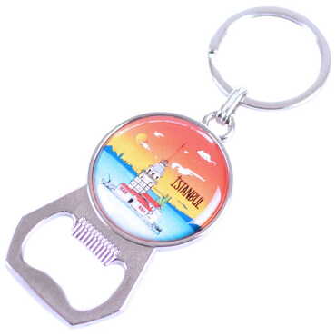 Istanbul Themed Metal Keychain With Opener 35x120 mm - Thumbnail