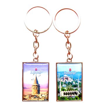 Istanbul Themed Metal Rectangle Double Sided Keychain 30x100 mm - Thumbnail