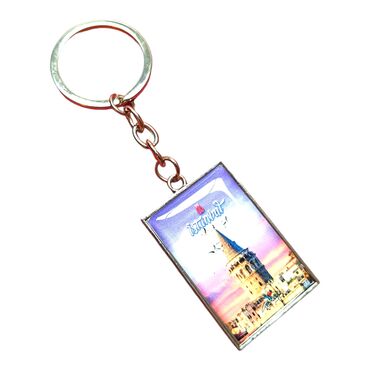 Istanbul Themed Metal Rectangle Double Sided Keychain 30x100 mm - Thumbnail