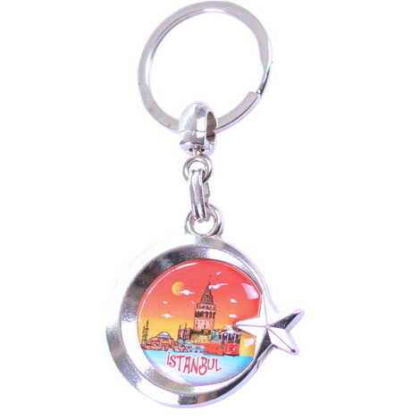 Istanbul Themed Metal Turkish Flag Enamel Keychain - 4