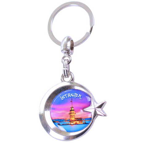 Istanbul Themed Metal Turkish Flag Enamel Keychain - 1