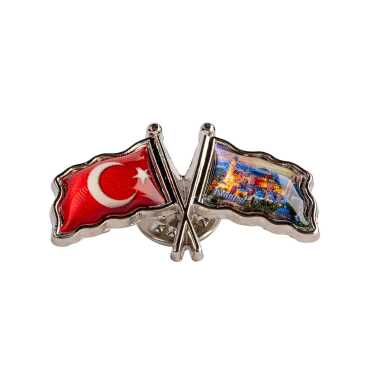 İstanbul Themed Myros Double Flag Pin 35x20 mm - Myros