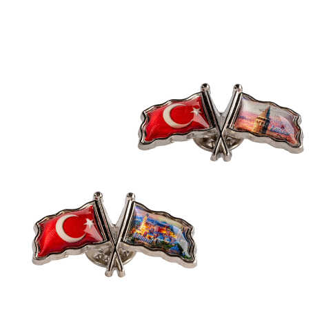 İstanbul Themed Myros Double Flag Pin 35x20 mm - 2