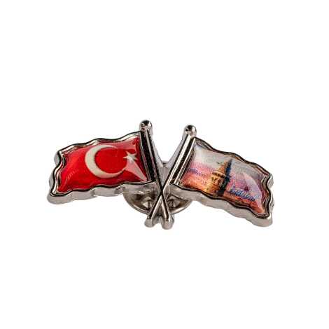 İstanbul Themed Myros Double Flag Pin 35x20 mm - 4