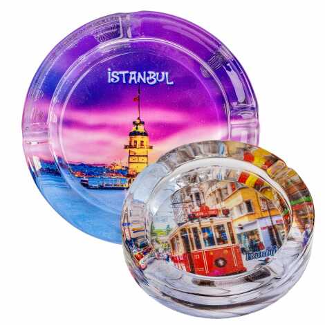 Istanbul Themed Myros Round Glass Ashtray - 2