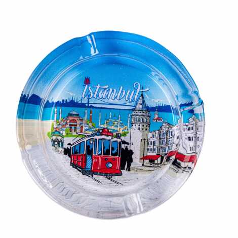 Istanbul Themed Myros Round Glass Ashtray - 5