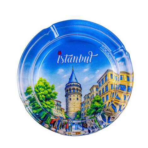 Istanbul Themed Myros Round Glass Ashtray - 6